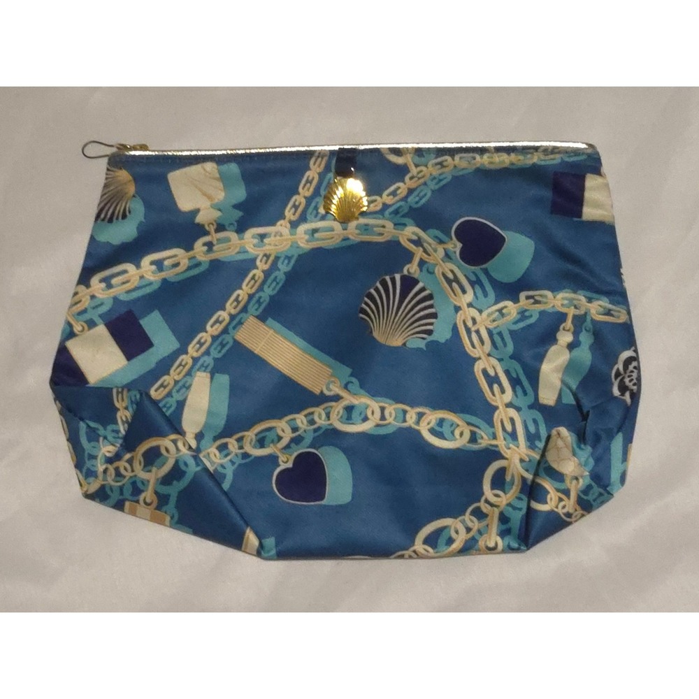 Estee Lauder Blue Nautical Chain Seashell Print Makeup Cosmetic Bag NWOT‎